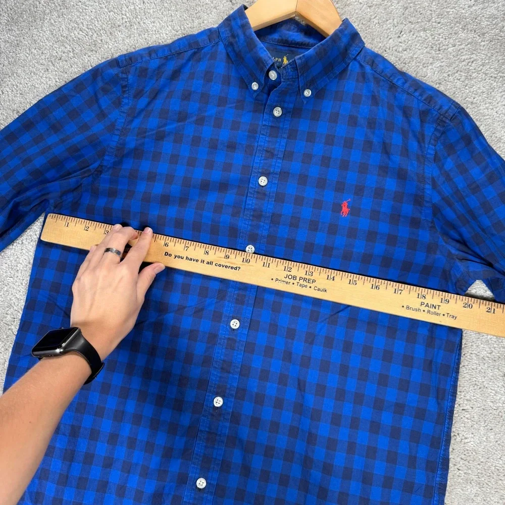 Ralph Lauren Boys XL 18-20 Blue Gingham Plaid Button Down Shirt Long Sleeve